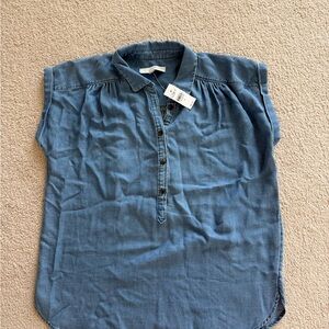 LOFT Blue Cap Sleeve Polo Button Down Shirt
